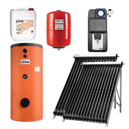 Pachet solar tuburi vidate ECOTUBE NEW 2x25 tuburi + boiler 2 serpentine 500L FERROLI