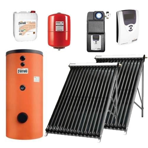 Pachet solar tuburi vidate ECOTUBE NEW 2x20 tuburi + boiler 2 serpentine 300L FERROLI
