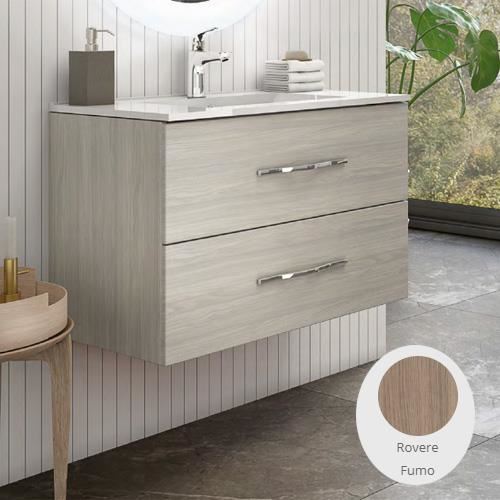 Corp baie cu doua sertare si lavoar patrat 80 cm ROVERE FUMO SAVINIDUE